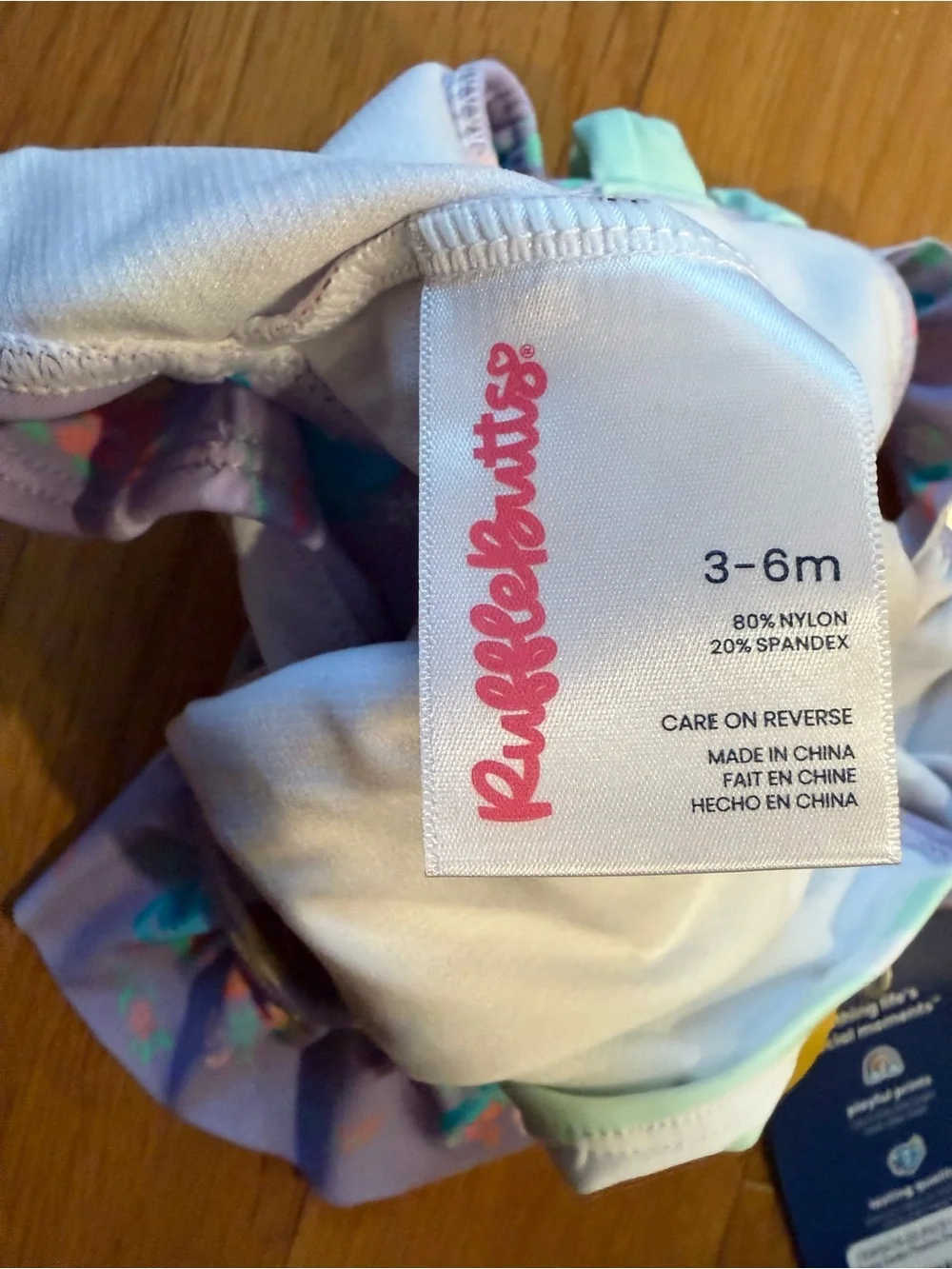 Ruffle Butts Lavender Floral Ruffle-Shoulder One-Piece with Mint Stripes